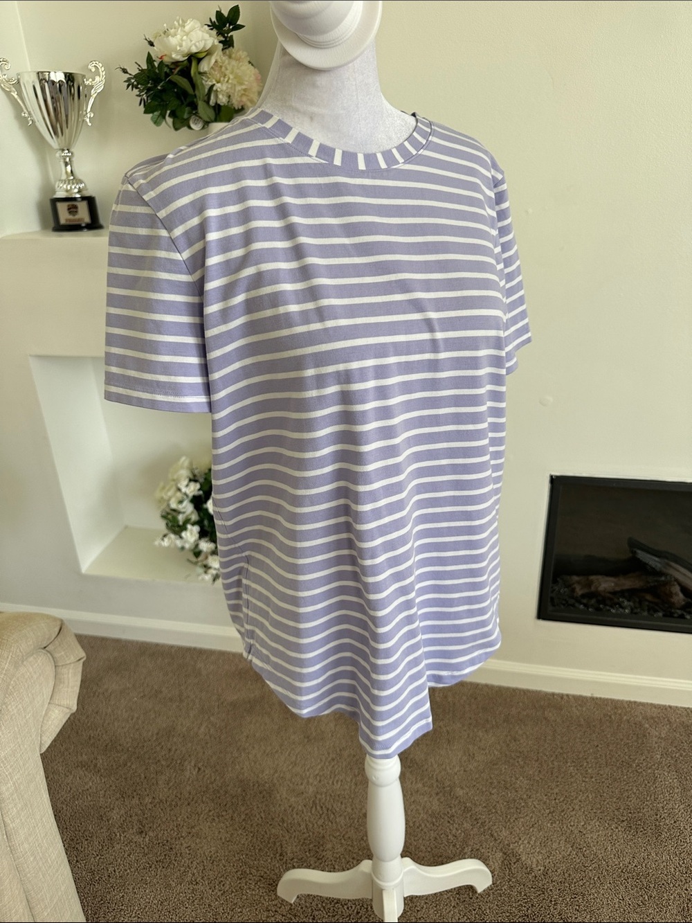 lululemon athletica Lavender and White Striped Crewneck Tee